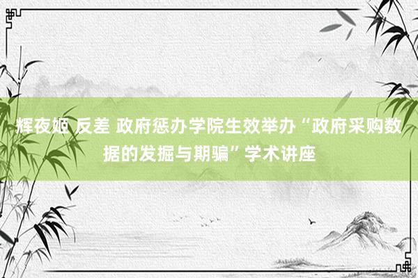 辉夜姬 反差 政府惩办学院生效举办“政府采购数据的发掘与期骗”学术讲座